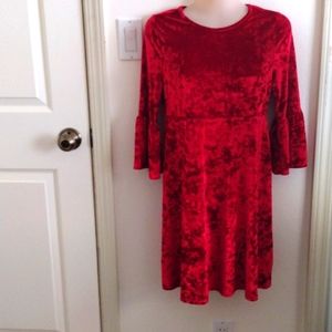 Wonder Nation Girl's 14-16 Crushed Red Velvet Dress w/Bell Sleeves